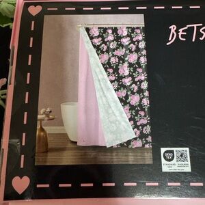 Betsey Johnson Pink and Black Shower Curtain Set